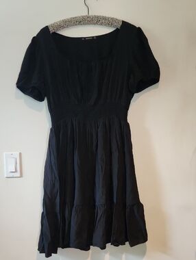 Women's Black Square-Neck Puff-Sleeve Mini Dress